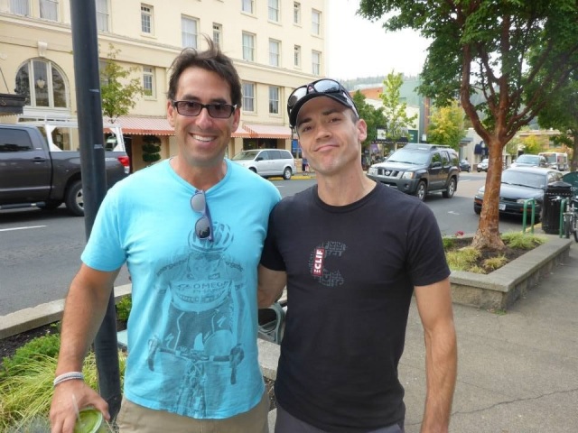 With Eric Litvin, outside Rogue Valley Runners, the day before the race.